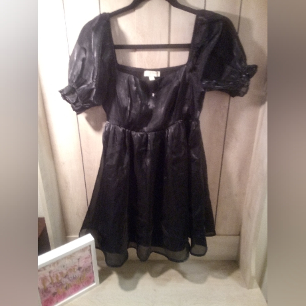 Dark Romance Fairycore Black Puffy Baby Doll Short Sleeve Tea Dress LARGE - Picture 3 of 12